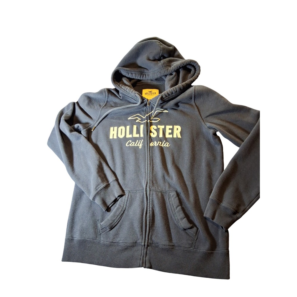 Hollister California Mens Full Zip Hoodie Navy Blue Logo Graphic Sweatshirt M